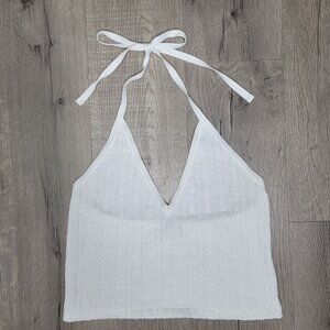 Zara White cable Knit Halter Top Size L Women's Summer Sleeveless Backless Shirt
